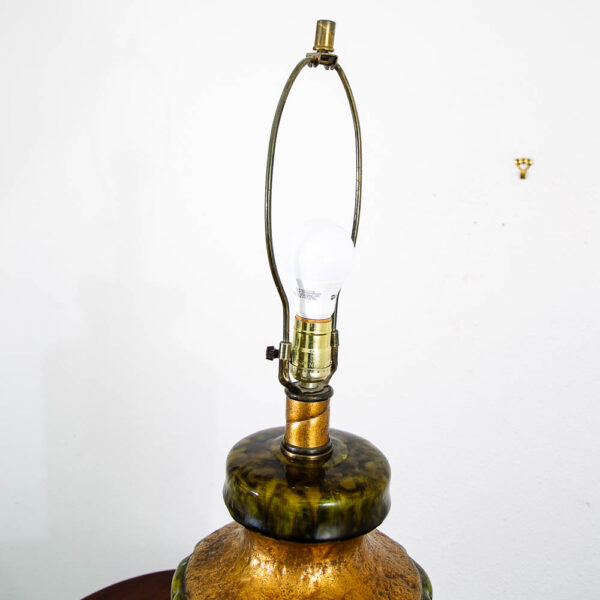 Mid Century Modern Table Lamp Ceramic Drip Glaze Studio Round Teal Green Brass Mcm - Image 9