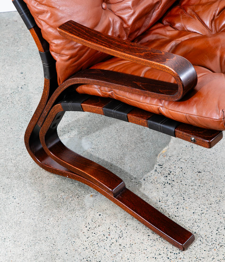 Mid Century Danish Modern Lounge Chairs Brown Leather Bentwood Set Pair Vintage - Image 12