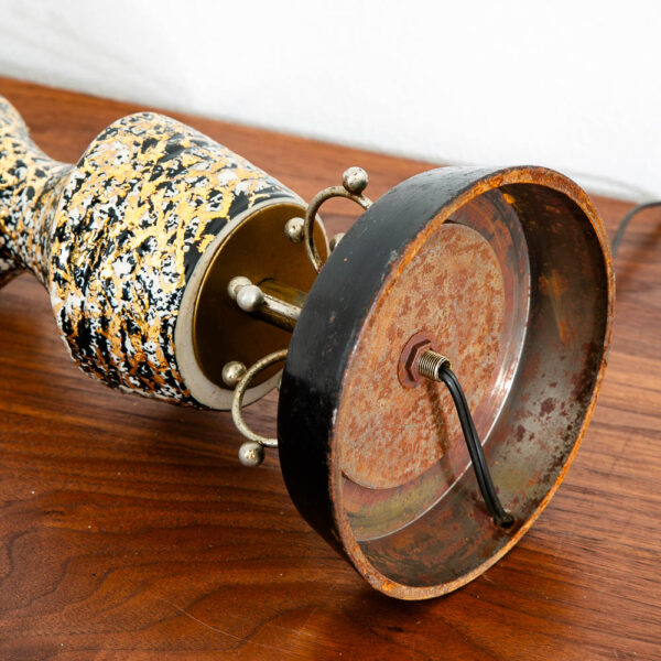 Mid Century Modern Table Lamp Atomic Swirled Black Gold Ceramic Brass Vintage - Image 7