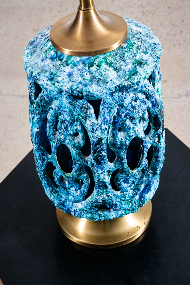 Mid Century Modern Table Lamp Ceramic Blue Lava Glaze Studio Design Vintage Mcm - Image 7