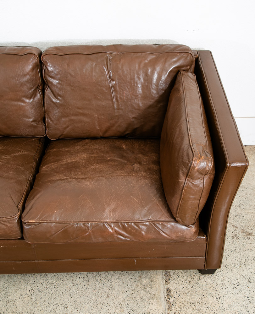 Mid Century Danish Modern Sofa Couch 3 Seater Mogens Hansen Leather Dark Brown - Image 7