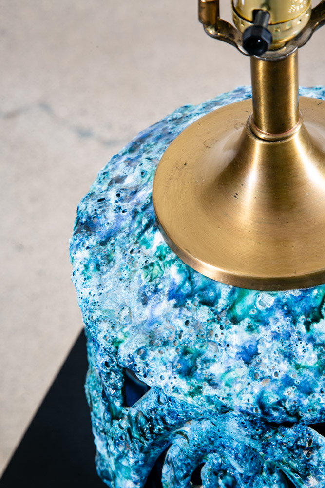 Mid Century Modern Table Lamp Ceramic Blue Lava Glaze Studio Design Vintage Mcm - Image 6