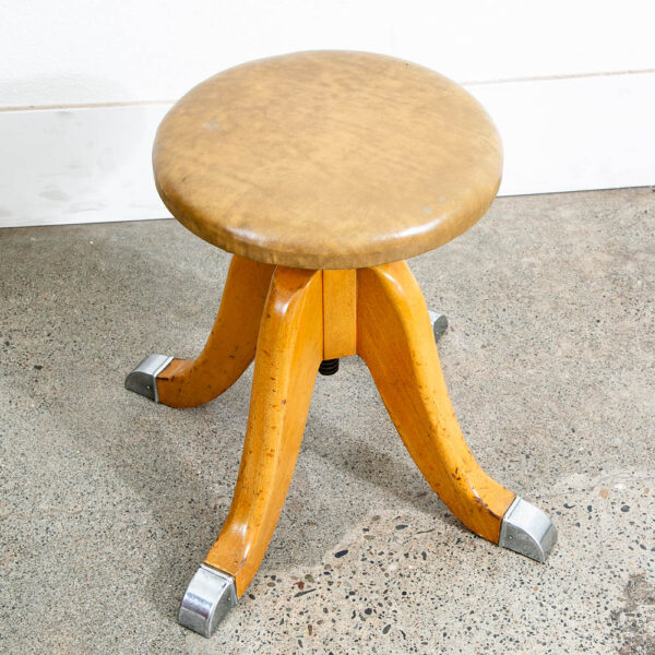 Antique Hamilton Stool Adjustable Solid Wood Swivel Tan Drafting Industrial - Image 3