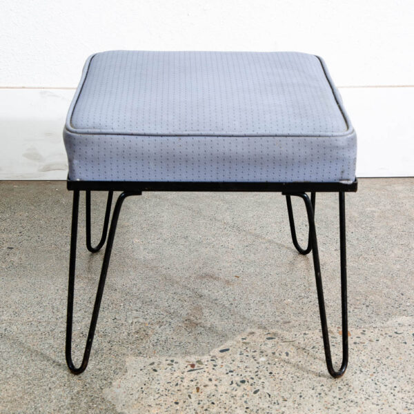 Mid Century Modern Footstool Ottoman Hairpin Legs Black Metal Square Vintage - Image 2