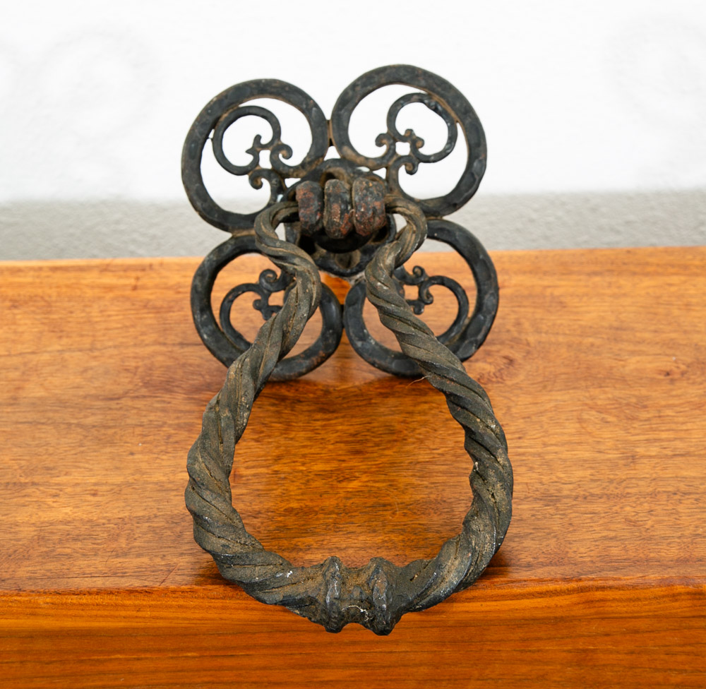 Mid Century Modern Gothic Door Knocker Heavy Cast Iron Mcm Texture Black Antique - Image 2