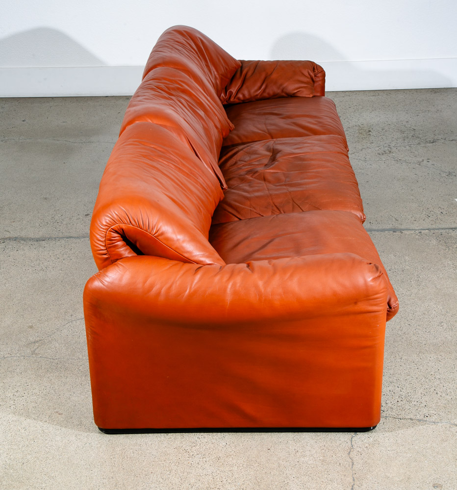 Mid Century Modern Leather Sofa Couch Vico Magistretti Cassina Maralunga Brown - Image 12