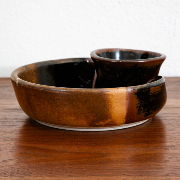 Mid Century Modern Studio Pottery Chip and Dip Dish Bowl Signed Bruce Larrabee - Image 9