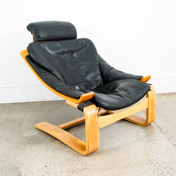 Mid Century Danish Modern Lounge Chair Black Leather Bentwood Armchair Tandem - Image 7
