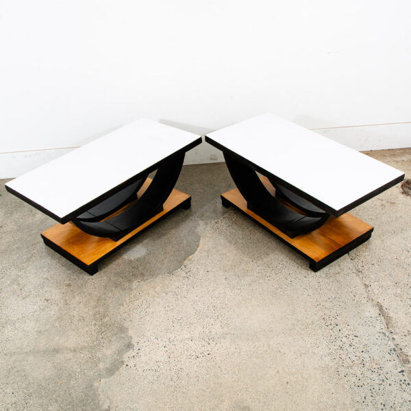 Mid Century Modern Side Tables End Nightstands Art Deco White Black Low Console - Image 3