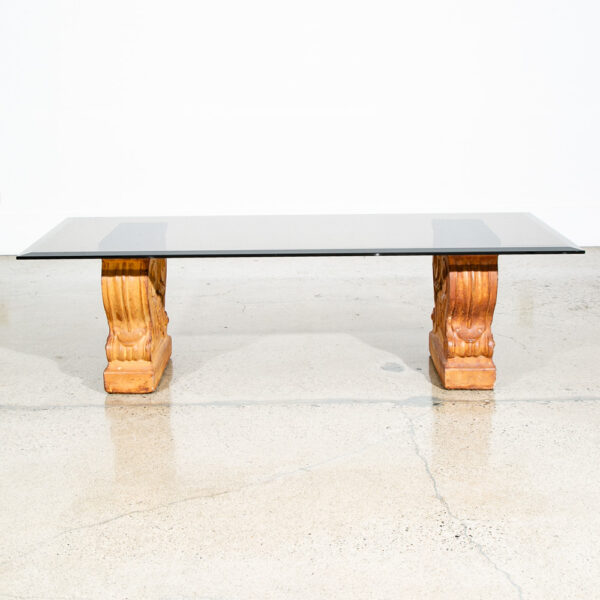 Mid Century Modern Coffee Table Smoked Glass Cement Sculptural Vintage Brown - Image 2