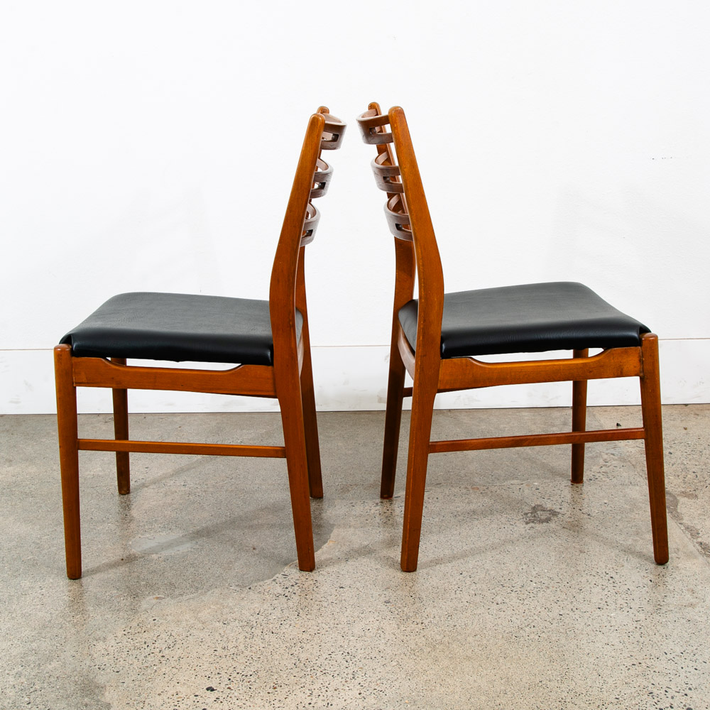 Mid Century Modern Dining Chairs Pair Set Mobler Ladder Farstrup Teak Mcm Black - Image 2