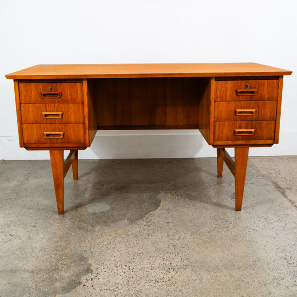 Mid Century Modern Desk Executive Oak Vintage 6 Drawers Denmark Office Bookshelf - Image 2