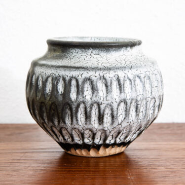 Mid Century Modern Studio Pottery Vase Black White Textured Pot Ceramic Round