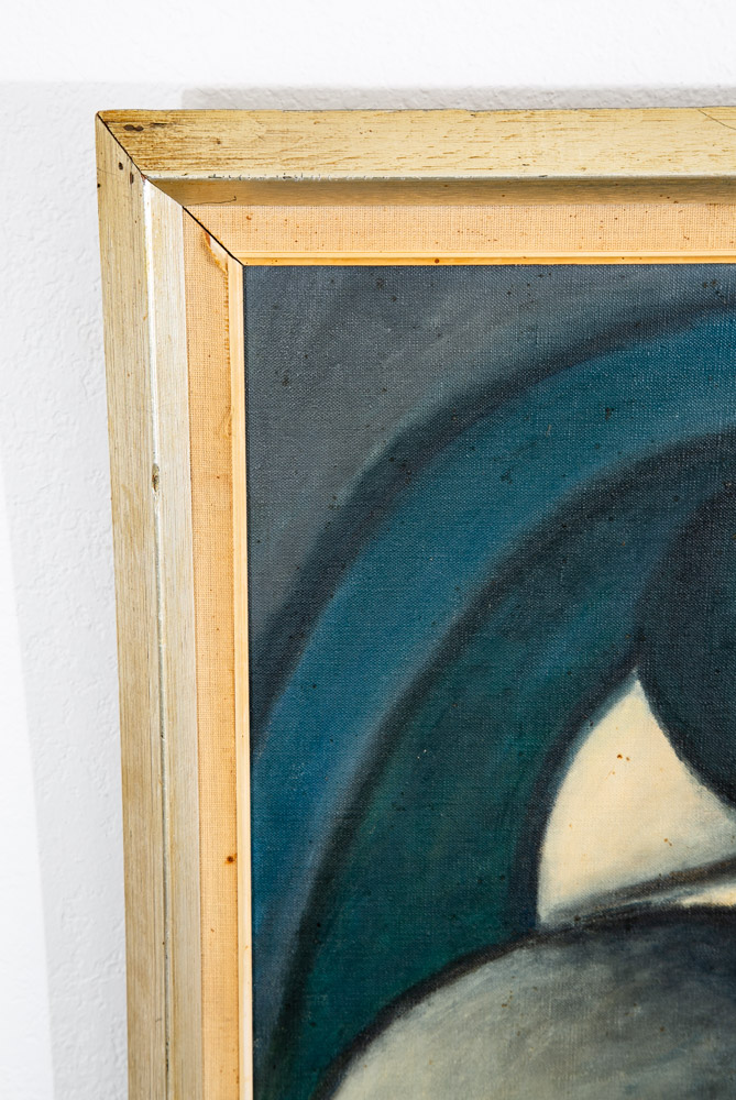 Mid Century Modern Painting Art Abstract Expressionism Blue Black White Signed - Image 6