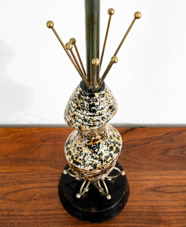 Mid Century Modern Table Lamp Atomic Swirled Black Gold Ceramic Brass Vintage - Image 4