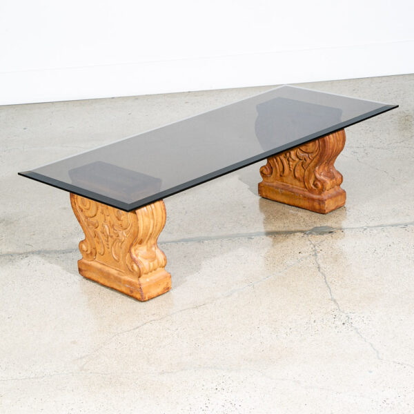 Mid Century Modern Coffee Table Smoked Glass Cement Sculptural Vintage Brown - Image 12