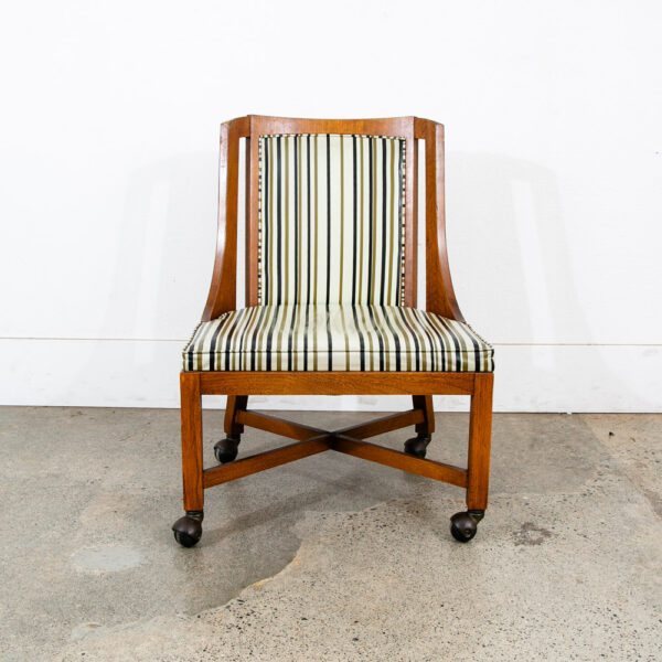 Mid Century Modern Dining Chairs Set 4 Walnut Rolling Vintage Casters X frame - Image 7