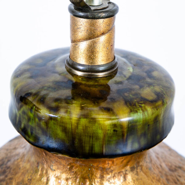 Mid Century Modern Table Lamp Ceramic Drip Glaze Studio Round Teal Green Brass Mcm - Image 8