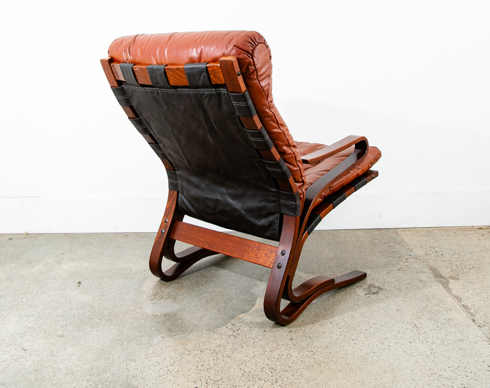 Mid Century Danish Modern Lounge Chairs Brown Leather Bentwood Set Pair Vintage - Image 8