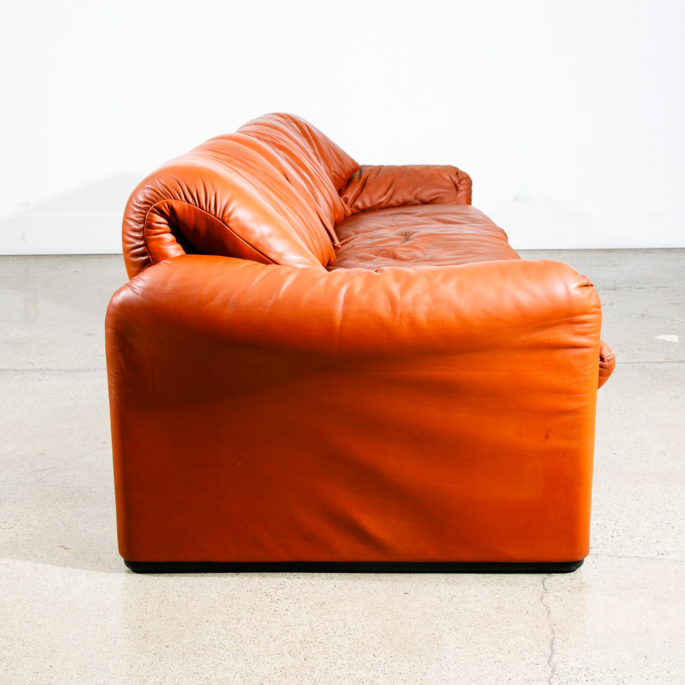 Mid Century Modern Leather Sofa Couch Vico Magistretti Cassina Maralunga Brown - Image 4