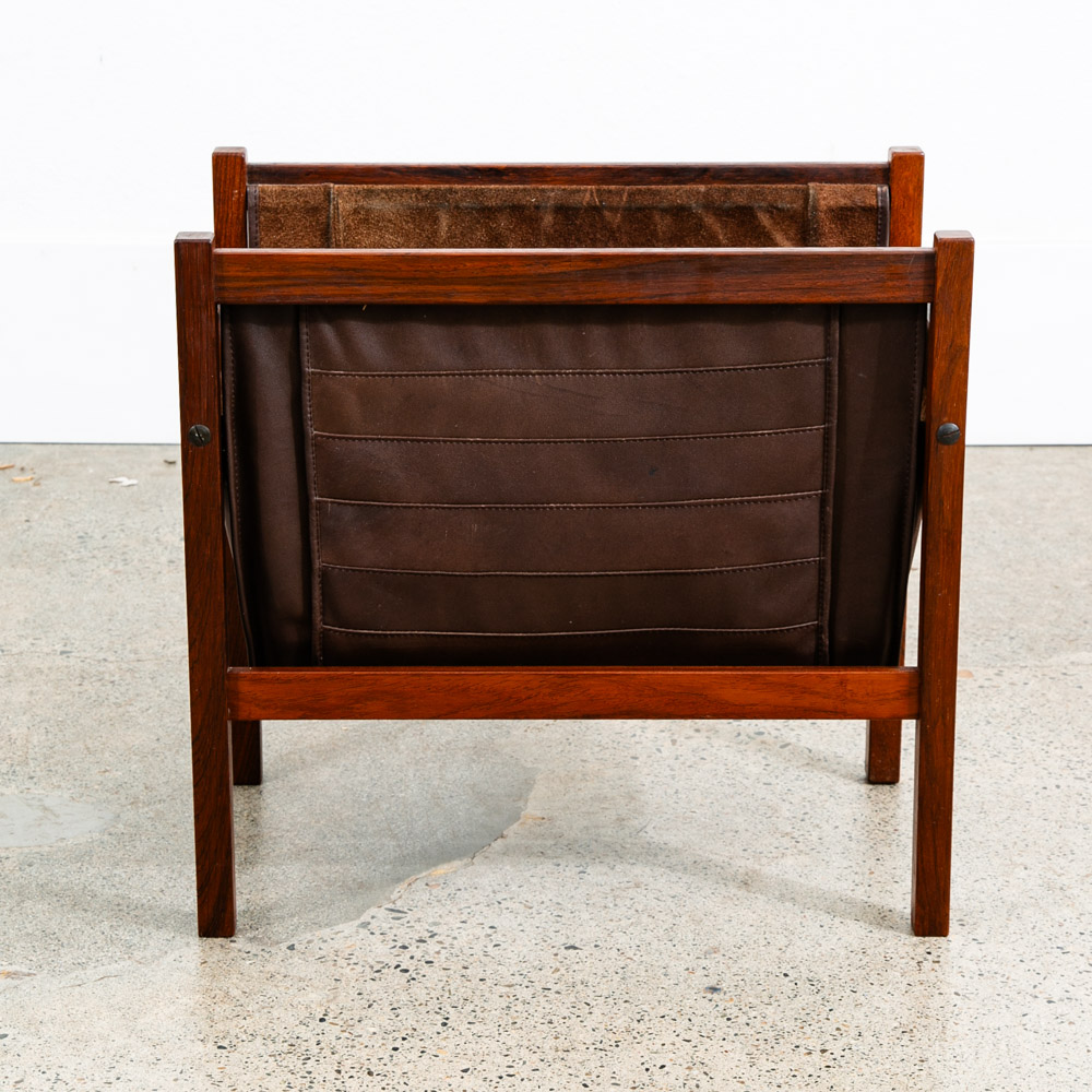 Mid Century Modern Magazine Rack Rosewood Salin Vintage Danish Leather Sling - Image 3