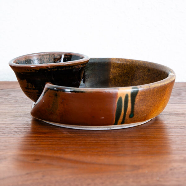 Mid Century Modern Studio Pottery Chip and Dip Dish Bowl Signed Bruce Larrabee - Image 8