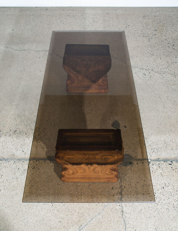 Mid Century Modern Coffee Table Smoked Glass Cement Sculptural Vintage Brown - Image 9