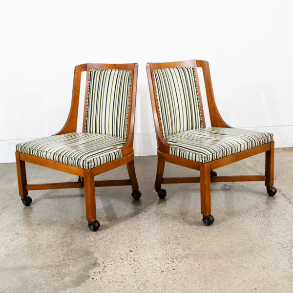 Mid Century Modern Dining Chairs Set 4 Walnut Rolling Vintage Casters X frame - Image 4