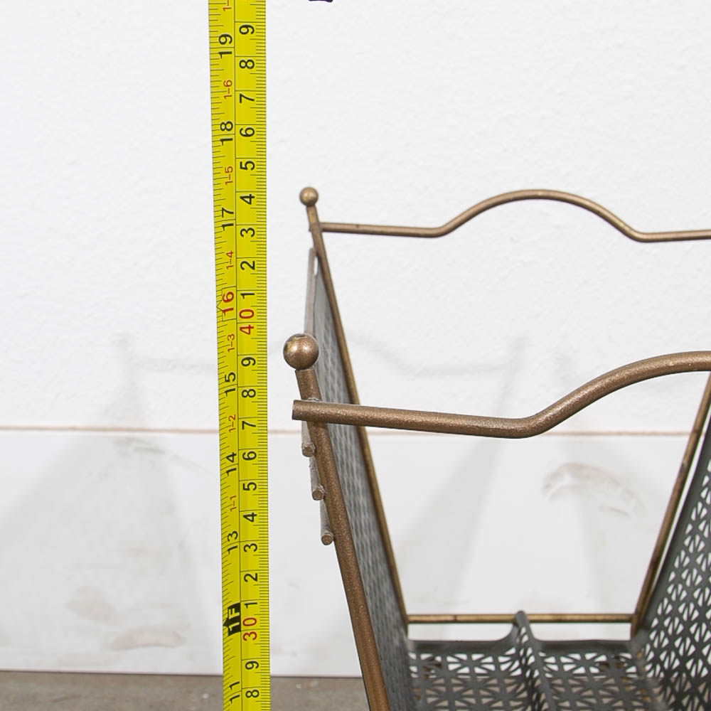 Mid Century Modern Magazine Rack Modernist Iron Black Metal With Brass Frame Vintage - Image 11