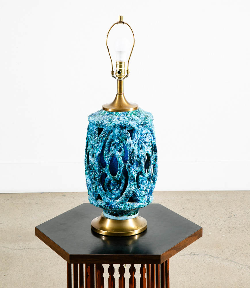 Mid Century Modern Table Lamp Ceramic Blue Lava Glaze Studio Design Vintage Mcm - Image 3