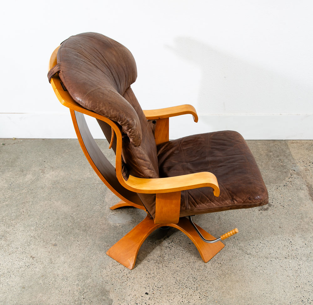 Mid Century Danish Modern Lounge Chairs Swivel Brown Leather Ake Fribytter Nelo - Image 9