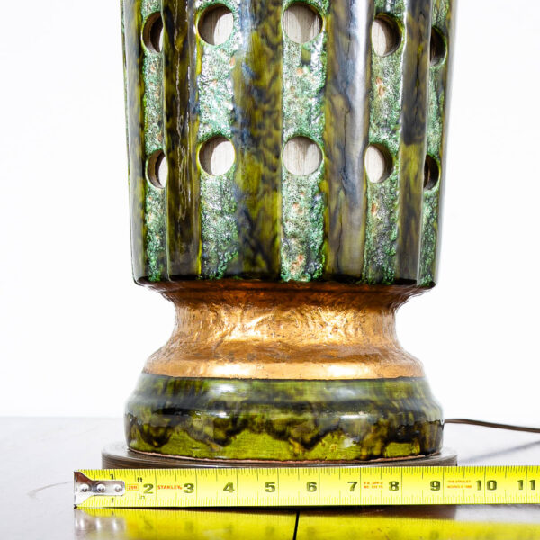 Mid Century Modern Table Lamp Ceramic Drip Glaze Studio Round Teal Green Brass Mcm - Image 11