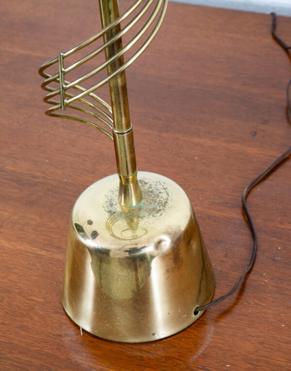 Mid Century Modern Table Lamp Swirled Brass Metal White Milk Glass Shade Vintage - Image 4