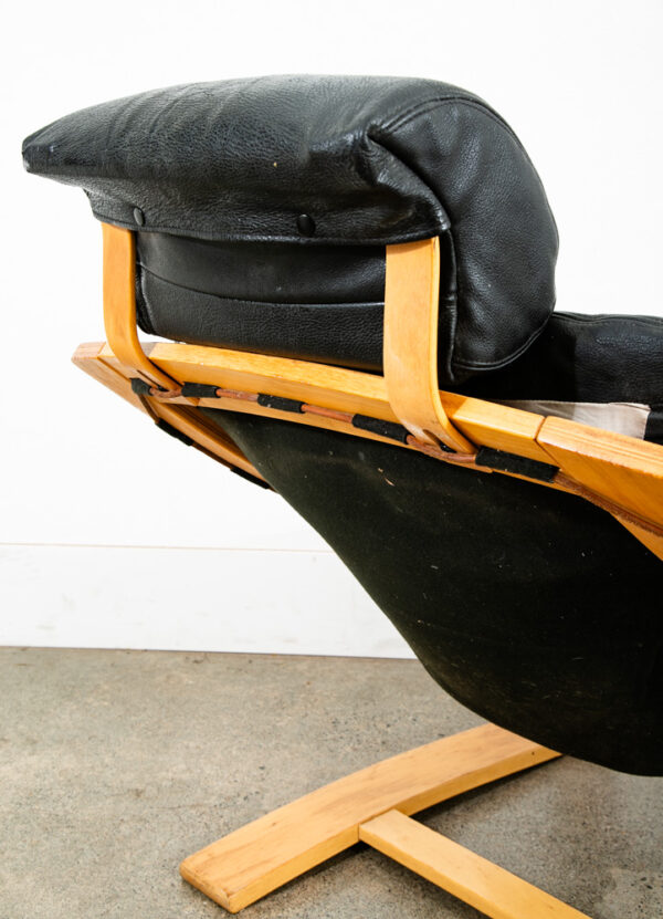 Mid Century Danish Modern Lounge Chair Black Leather Bentwood Armchair Tandem - Image 6