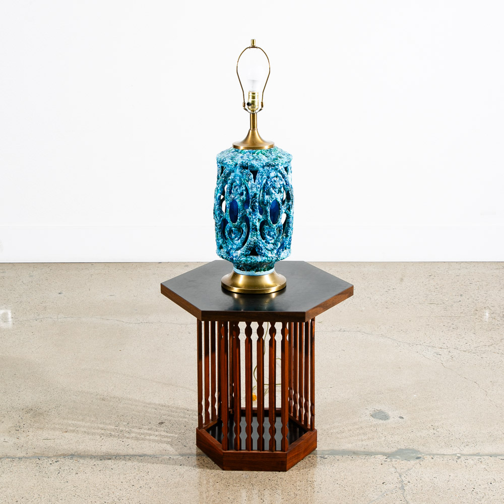 Mid Century Modern Table Lamp Ceramic Blue Lava Glaze Studio Design Vintage Mcm - Image 2