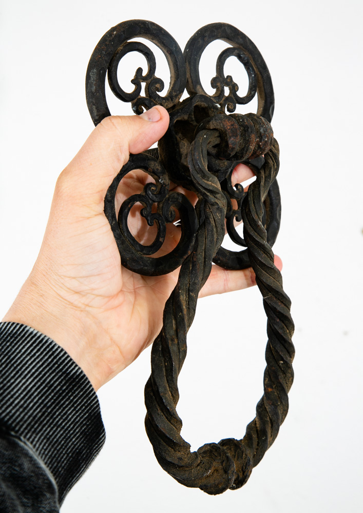 Mid Century Modern Gothic Door Knocker Heavy Cast Iron Mcm Texture Black Antique - Image 9