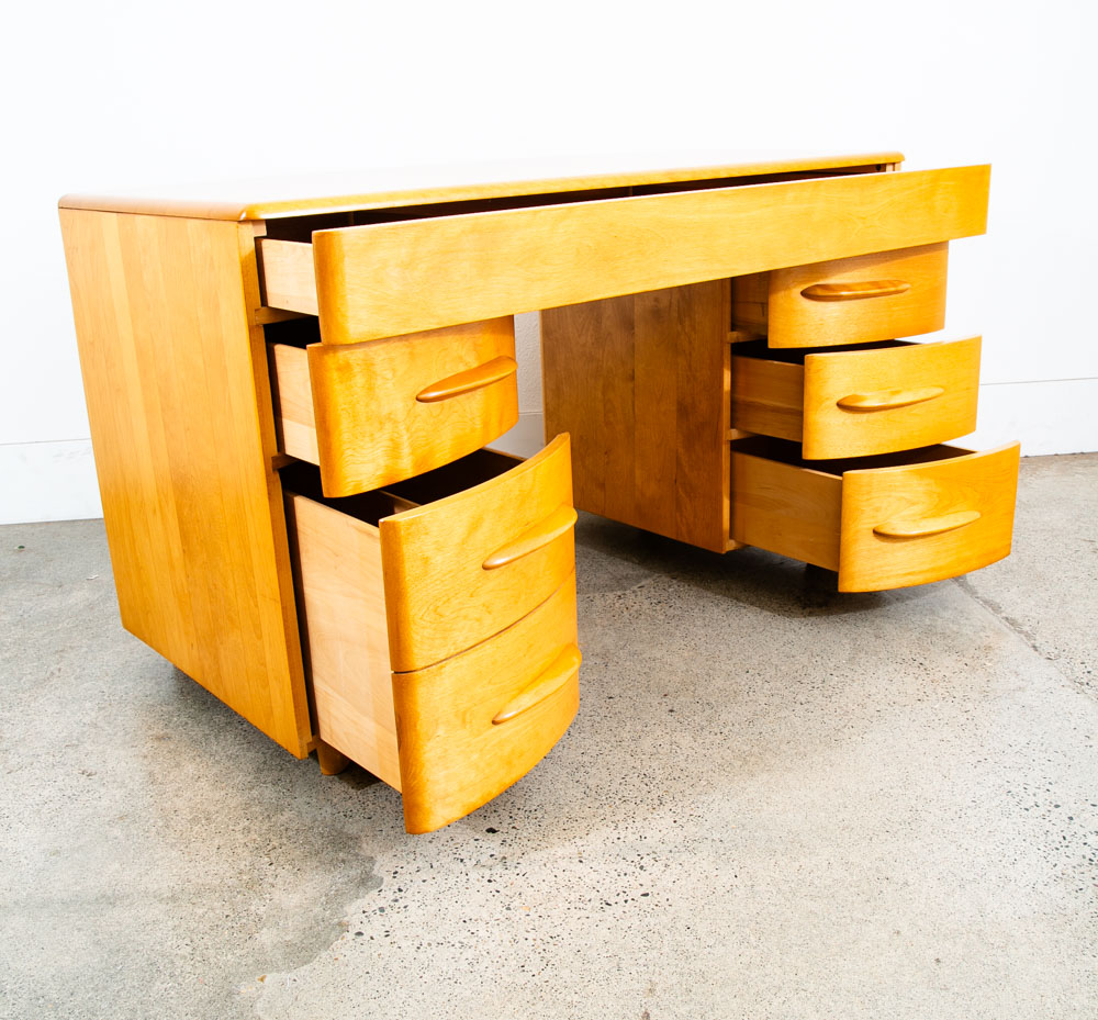 Mid Century Modern Desk Blonde Solid Maple Wood Heywood Wakefield Drawers Mcm 2 - Image 3