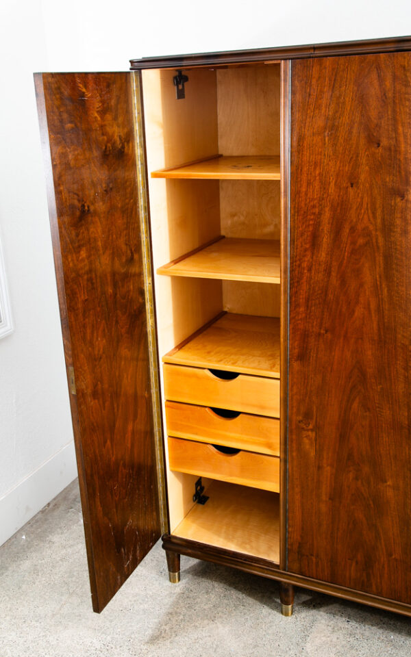 Mid Century Danish Closet Cabinet Armoire Walnut Locking Wardrobe Denmark Drawer - Image 6