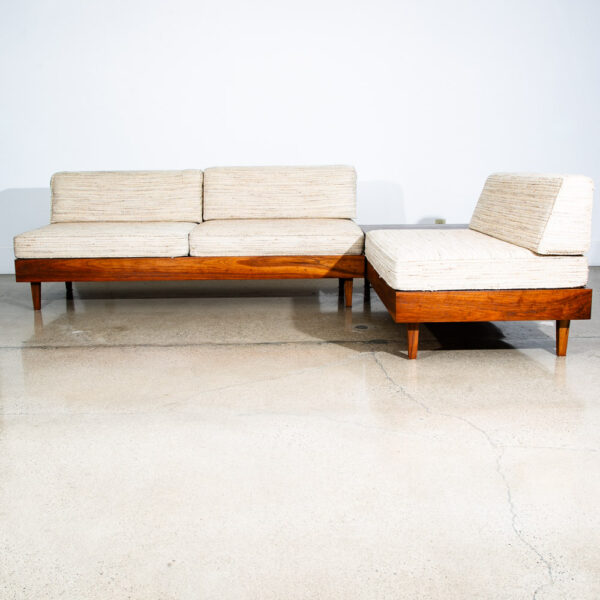 Mid Century Modern Sofa Sectional Walnut Table White Modular Daybed 2 Piece Mcm - Image 2