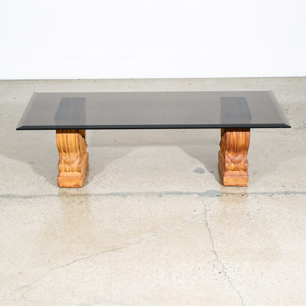 Mid Century Modern Coffee Table Smoked Glass Cement Sculptural Vintage Brown - Image 11
