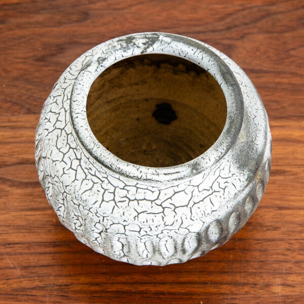Mid Century Modern Studio Pottery Vase Black White Textured Pot Ceramic Round - Image 4