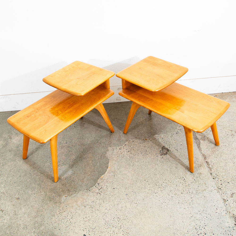 Mid Century modern Nightstands End Side Tables Heywood Wakefield Step Up Blonde