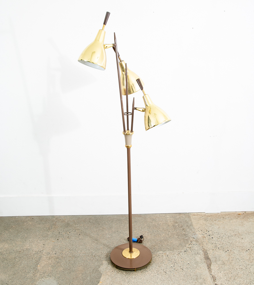 Mid Century Modern Floor Lamp Metal Brass Adjustable 3 Light Gerald Thurston Mcm - Image 9