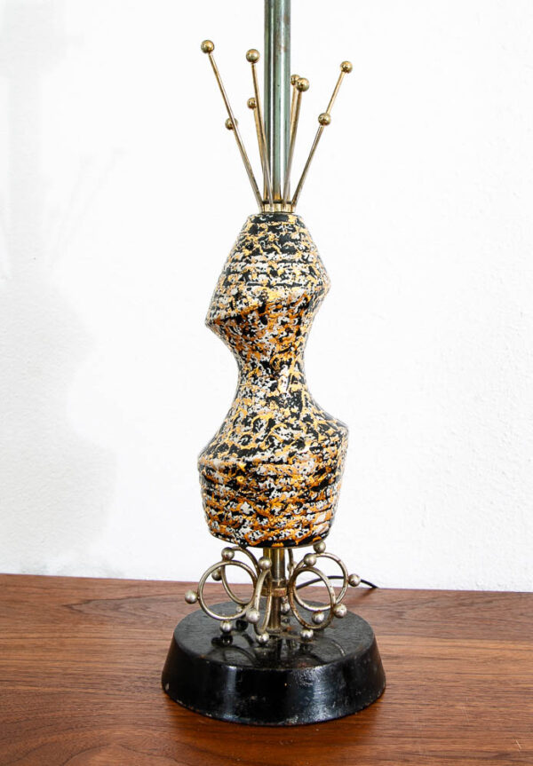 Mid Century Modern Table Lamp Atomic Swirled Black Gold Ceramic Brass Vintage - Image 8
