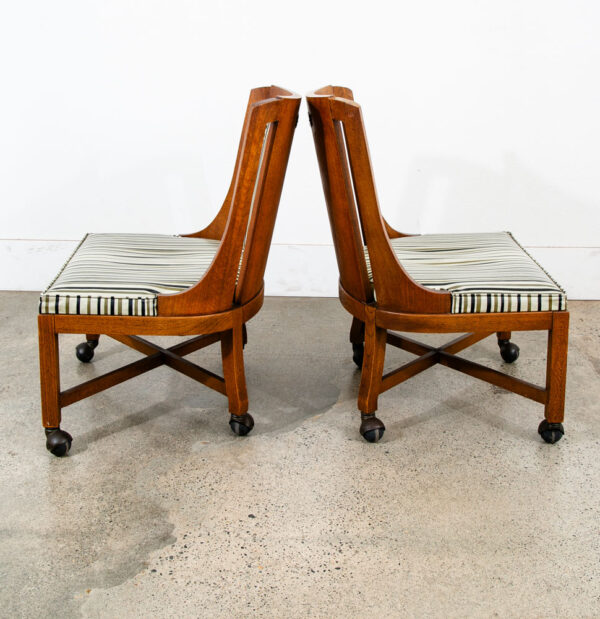 Mid Century Modern Dining Chairs Set 4 Walnut Rolling Vintage Casters X frame - Image 5
