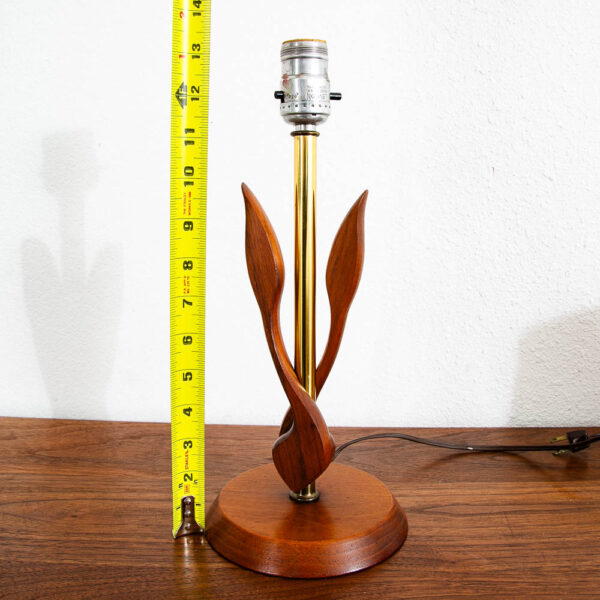 Mid Century Modern Table Lamp Sculptural Tulip Carved Walnut Brass MCM Solid - Image 9
