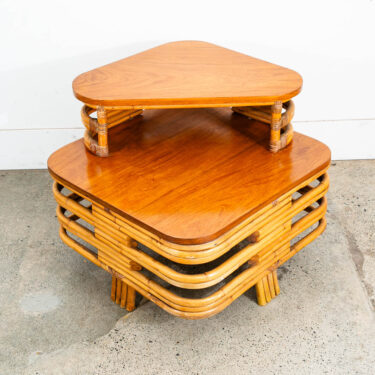 Mid Century Modern Corner Table Square Paul Frankl Rattan Mahogany Step up 2 Mcm