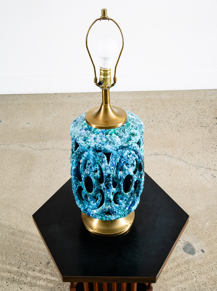 Mid Century Modern Table Lamp Ceramic Blue Lava Glaze Studio Design Vintage Mcm - Image 9