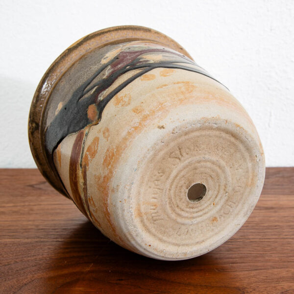 Mid Century Modern Planter Pot Multicolor Studio Pottery Round Munja Stoneware 6" - Image 6
