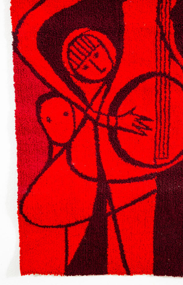 Mid Century Modern Tapestry Wall Hanging Red Wool Music Abstract Pop Art Large - Image 7